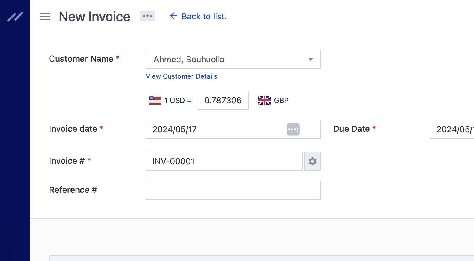 Screenshot of a customer with a foreign currency balance.
