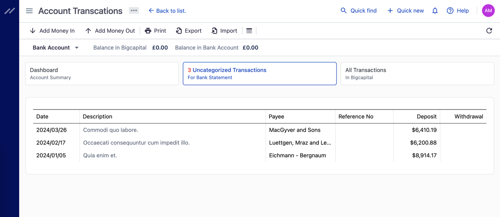 Screenshot of automatic bank syncing in Bigcapital.